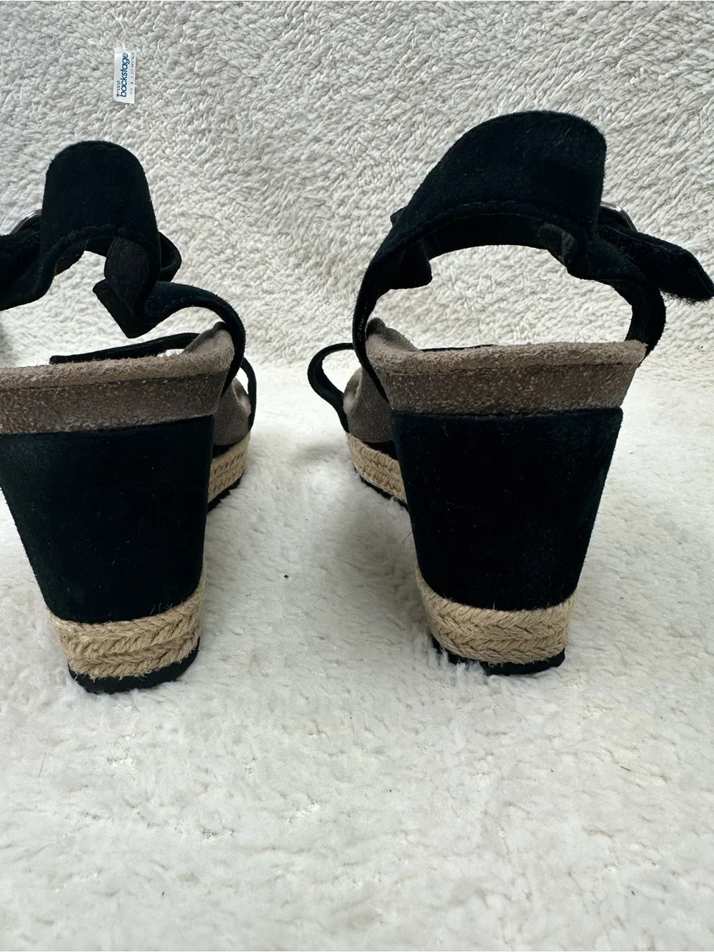 Aetrex Black Suede Espadrille Wedge Sandal